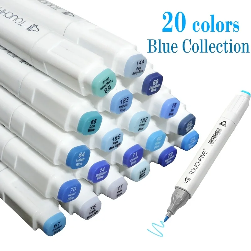 24/20Colors TOUCHNew Skin Tone Marker Blue Set Sketch Alcohol Markers Pen  for Drawing Portrait Animation Blue Colors Sea