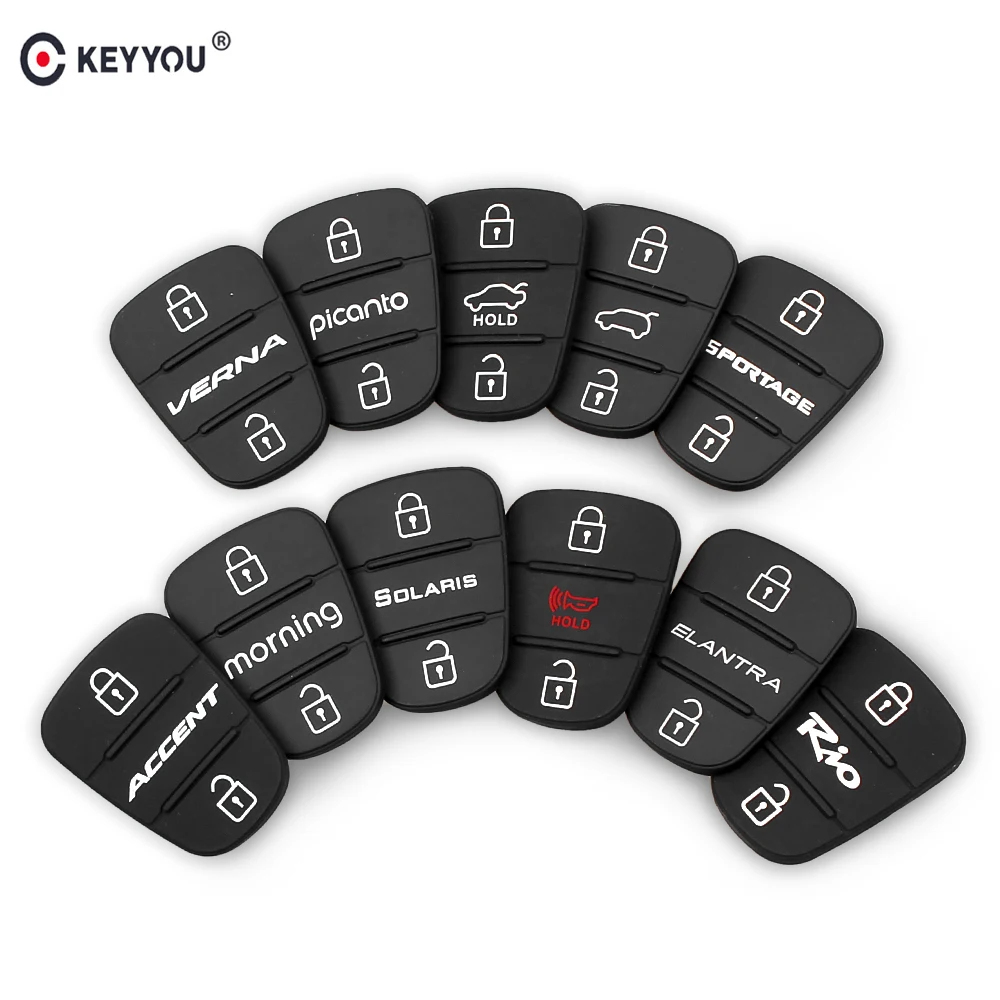 

KEYYOU Rubber Button Pad For Hyundai I30 IX35 Solaris Accent Elantra Sportage Hold Kia K2 K5 RIO Verna Flip Car Remote Key Shell