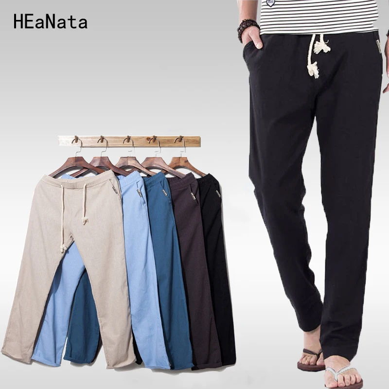 

Brand Rushed Time-limited Full Length Linen Casual Pants Men Breathable Thin Flax Trousers 2019 Joggers Sweatpants Male Cotton