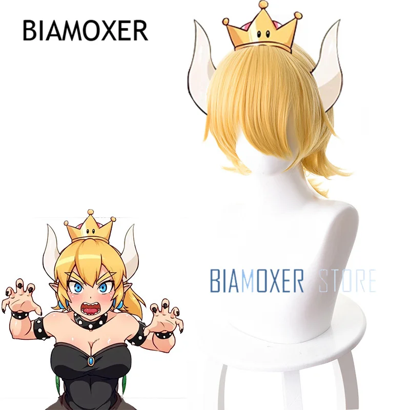 Biamoxer принцесса боузетт косплей парик Золотой косичка Супер Марио Персик Купа