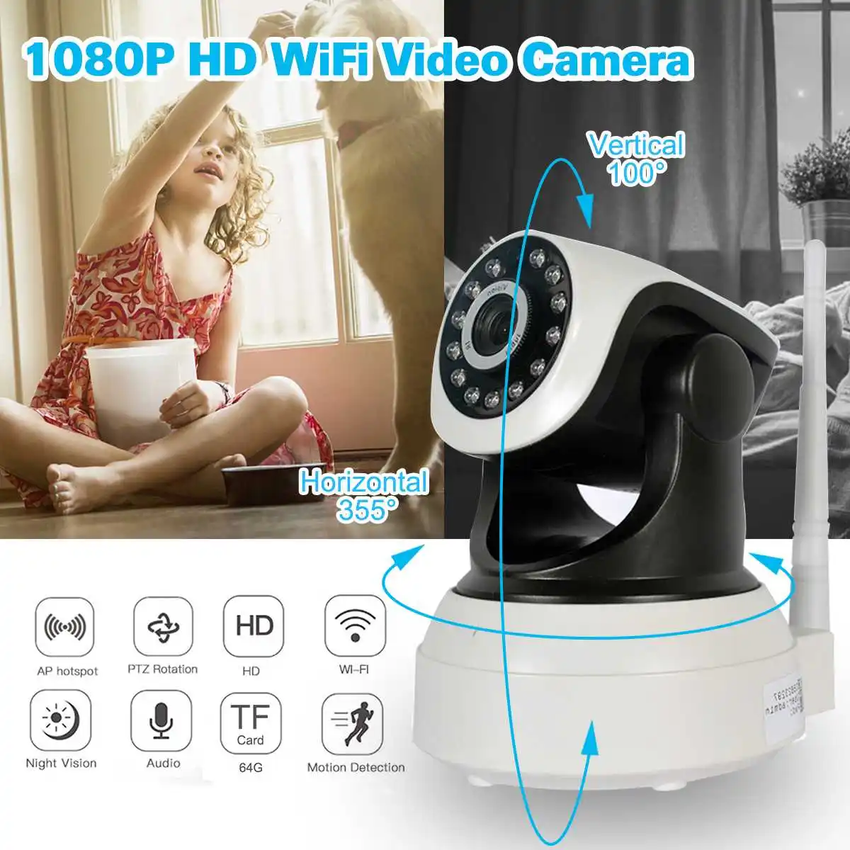 

Home Security IP Camera WiFi Wireless Network Camera Video Surveillance Wi-fi Night Vision Cloud Indoor 1080P CCTV Camera