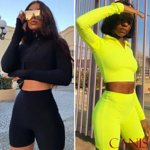 

2PCS Women's Crop Tops+ Shorts Pants Bodycon Casual Outfit Sportswear Tracksuit