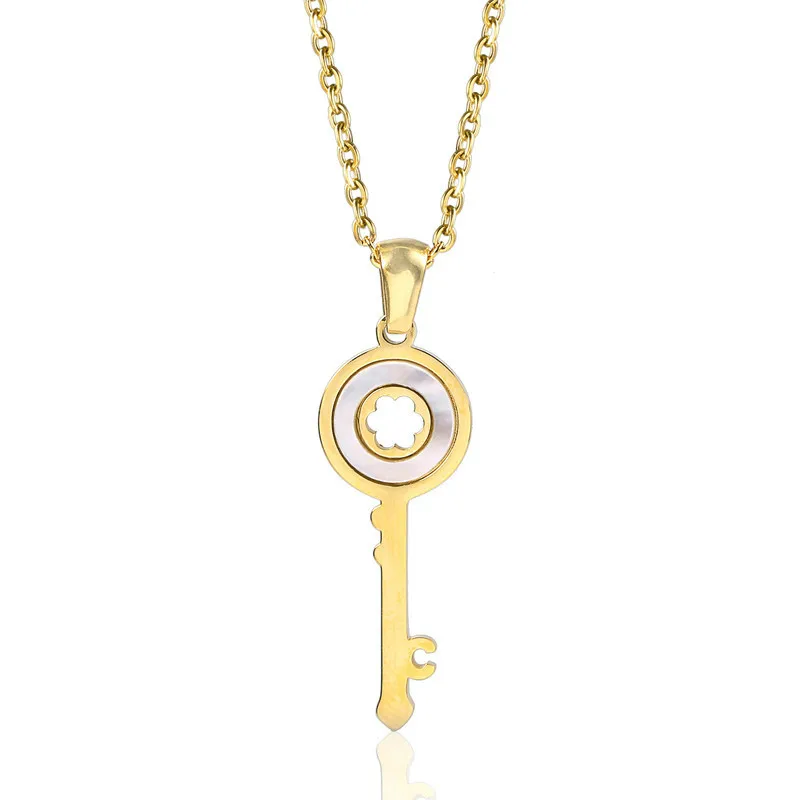 

Key Shape Pendant Necklace Silver Gold Stainless Steel Charm Fashion With Round Opal Pendants Necklaces Jewelry Open Your Heart