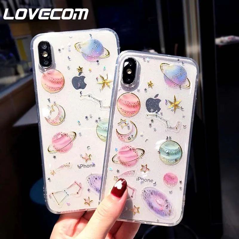 Прозрачный блестящий чехол LOVECOM для телефона iPhone 12 Mini 11 Pro Max XR XS 7 8 Plus X SE 2 мягкая