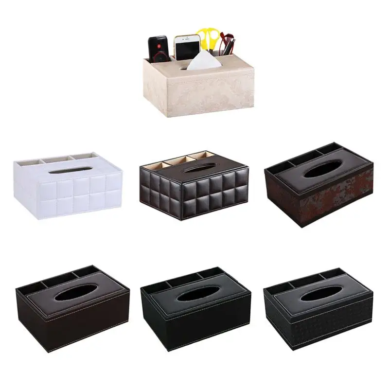 

Multifunctional Desktop Organizer Remote Control Holder Pencil Scissor Container PU Leather Tissue Box