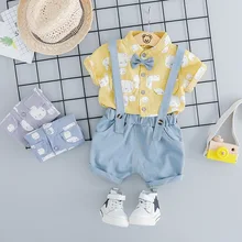 Летняя модная одежда для маленьких мальчиков футболка с рисунком медведя для малышей, шорты комбинезон комплект из 2 предметов, детская одежда, детские спортивные костюмы