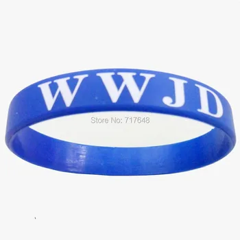 

100pcs WWJD Christian Blue with white wristband silicone bracelets free shipping by epacket A