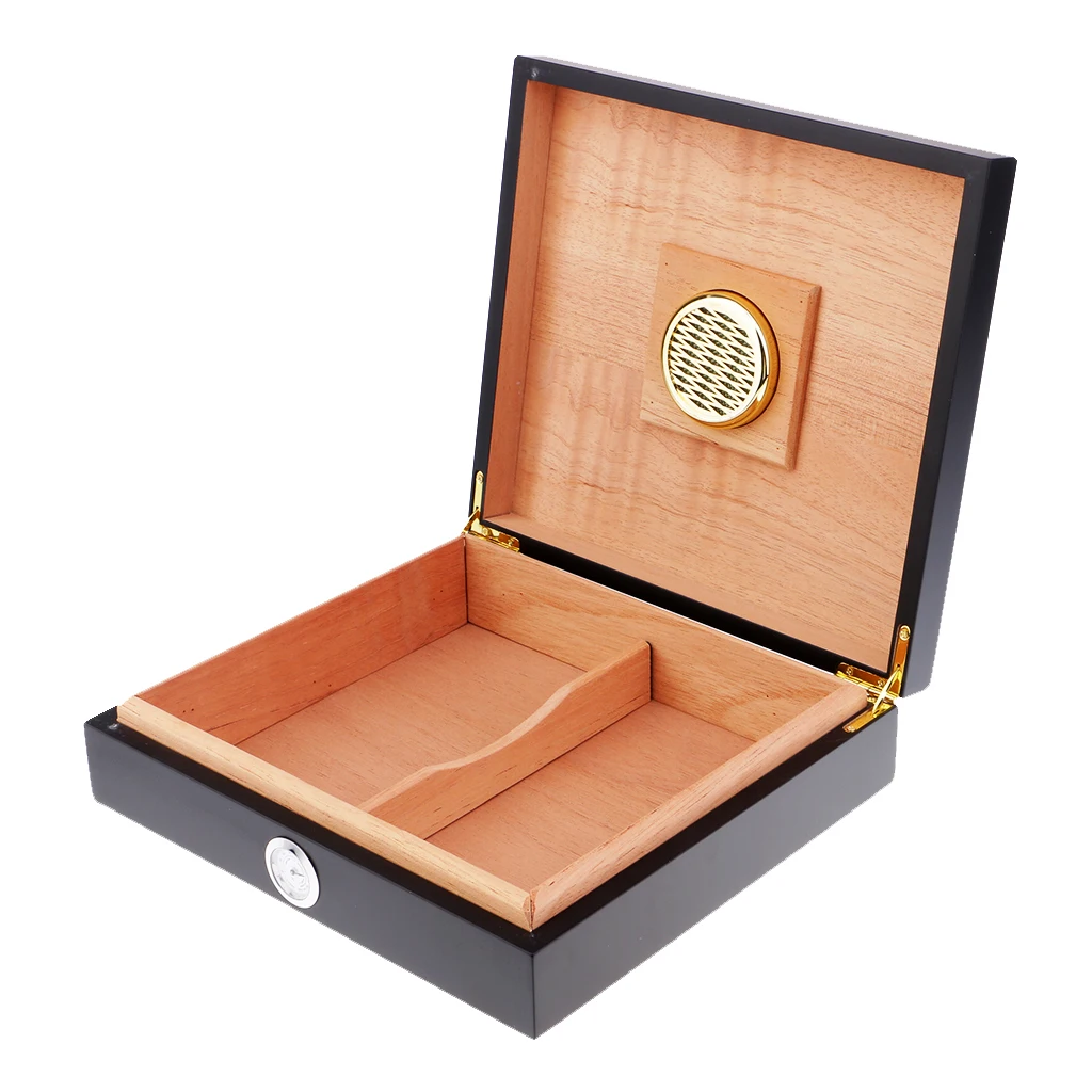 Portable Spanish Cedar Cigar Humidor W/ Humidifier Hygrometer Cigar Box With Moisture Meter Moisturizing Device Case -black