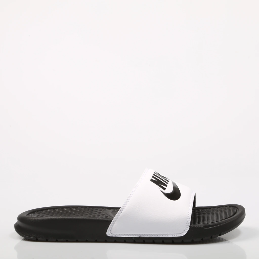 all white nike flip flops