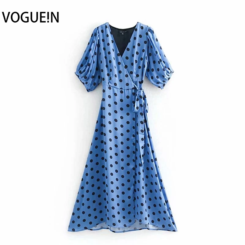 VOGUEIN новые женские сексуальные v образным вырезом с коротким рукавом в горошек