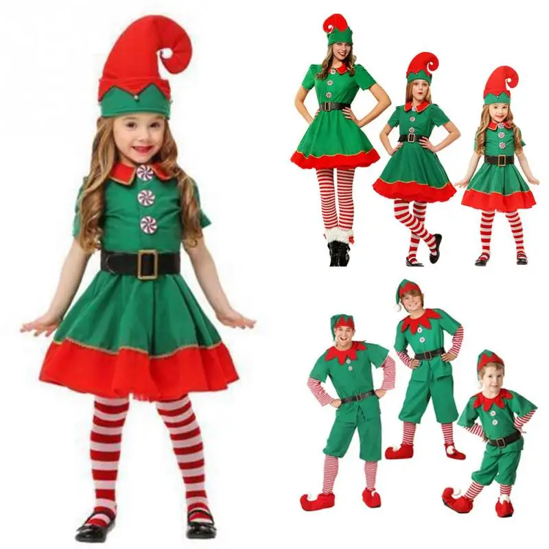 Hot Adult Lady/Kids Costume Polyester Cute Dress Parent-Child Clothing Cosplay Little Elf Costumes For Christmas Carnival Party