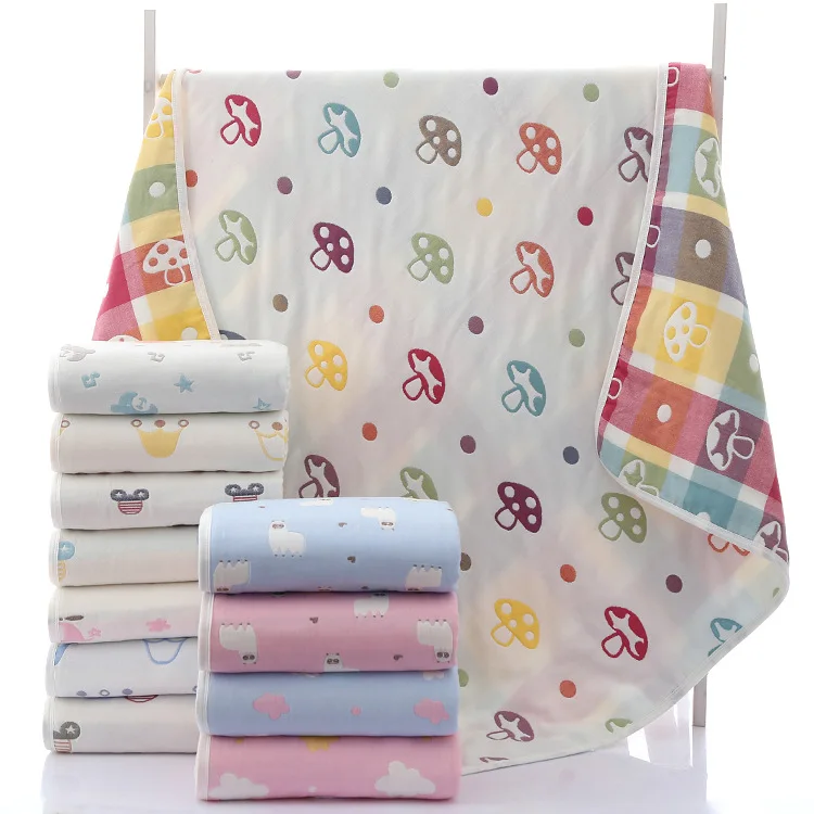 Isa kids Muslin Blanket 6Layers Etamine Newborn Baby Swaddling Infant Cartoon Cotton bath towel swaddle 110*110cm |