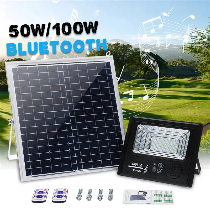 

Mising Solar Power 50W/100W Music Flood Light 100/192 LED bluetooth Speaker Outdoor Lamp IP67 Waterproof Solar Lamps with Remote