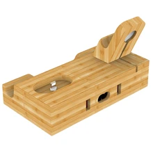 Многопортовая бамбуковая подставка для зарядки мобильного телефона Подставка для зарядки планшета Применимая гарнитура для часов зарядная станция(США штекер