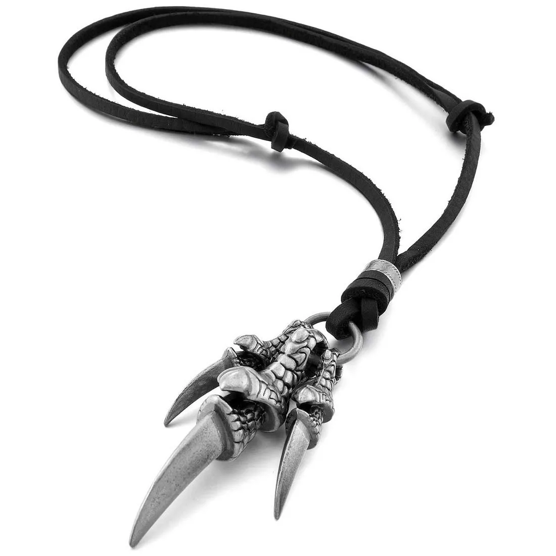 

Alloy Leather Pendant Necklace Dragon Claw Gothic Adjustable 16 ~ 26 Inch Chain Man, Woman Silver Black