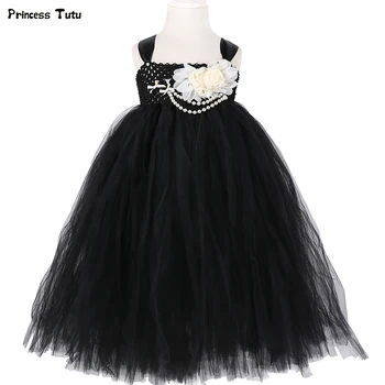 

Black Princess Flower Girl Tutu Dress Tulle Girls Wedding Evening Party Dress Kids Ball Gown Dresses for Girls Halloween Costume