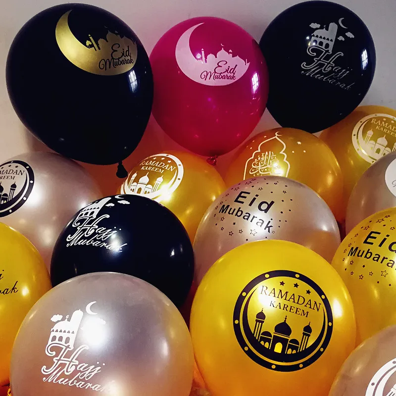 100pcs Eid Mubarak Balloons,Happy Eid Balloons,Islamic New Year Decor,Happy Ramadan, Muslim Festival Decoration Ramadan Supplies