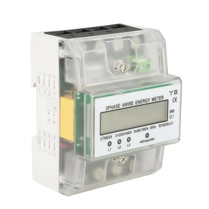 Новый цифровой 3 фазный 4 проводной DIN Rail Электрический счетчик электронный кВтч с
