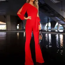 Women New Fashion Stylish Office Lady Solid Party Elegant Jumpsuit Stylish One Shoulder Slit Sleeve Casual Summer Jumpsuit 2018 Women New Fashion Stylish Office Lady Solid Party Elegant Jumpsuit Stylish One Shoulder Slit Sleeve Casual Summer Jumpsuit 2018