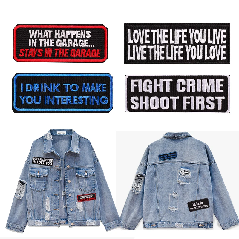

High Quality Written Words 1PC Stickers Badges Hippie Black White Cute DIY Embroidered Clothes Patch Iron On Patches For Clothes