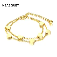 Золотой цветной браслет для женщин, двухслойная цепочка, браслеты в форме сердца из нержавеющей стали, женские Украшения