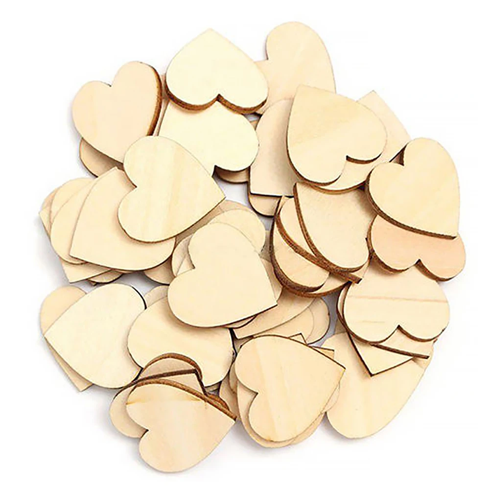 50Pcs Wooden PatchLove Hearts Shapes Embellishments Small Plain Craft Decoration 20/30/40mm #0128