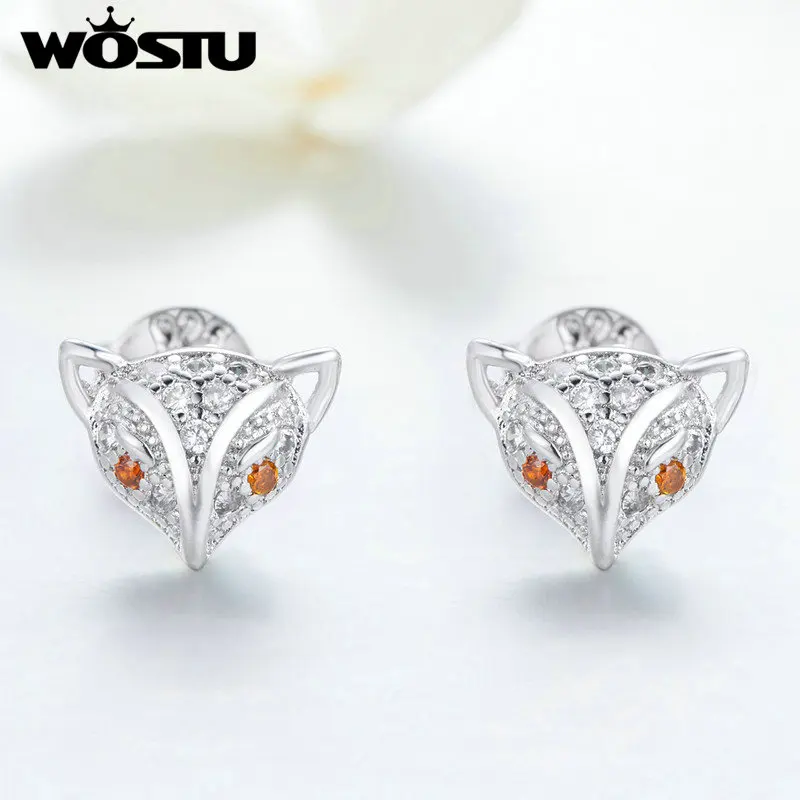 WOSTU 2019 милые маленькие лисички циркониевые серьги гвоздики романтические