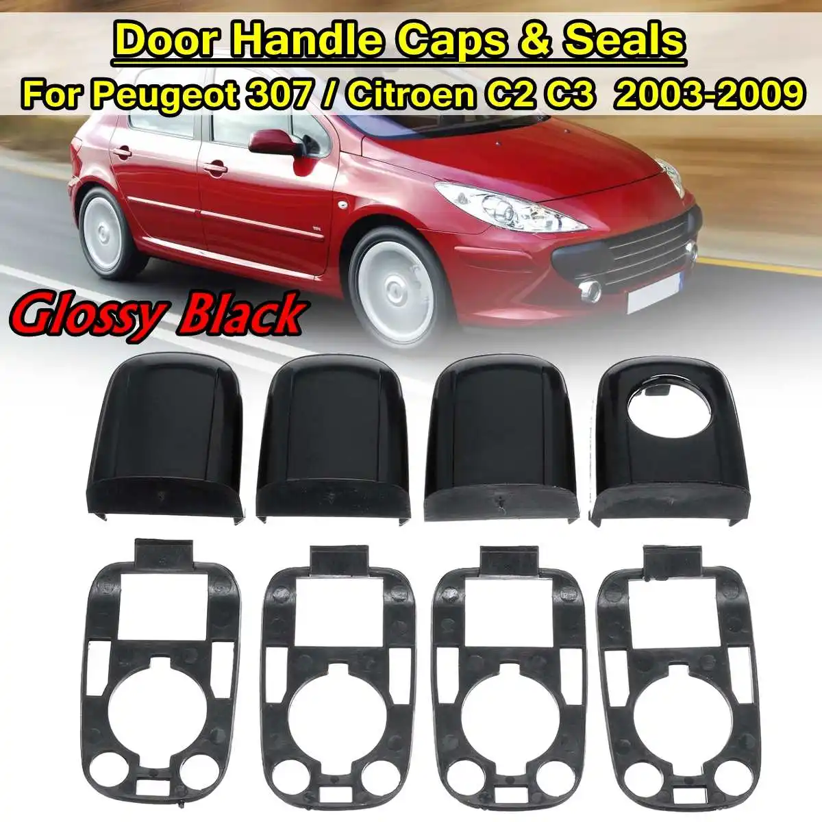 

Protective Lock Cover Door Handle Lock Cover Cap Case Trim w/ Gasket w/Seals Black For PEUGEOT 307 for CITROEN C2 C3 2003-2009