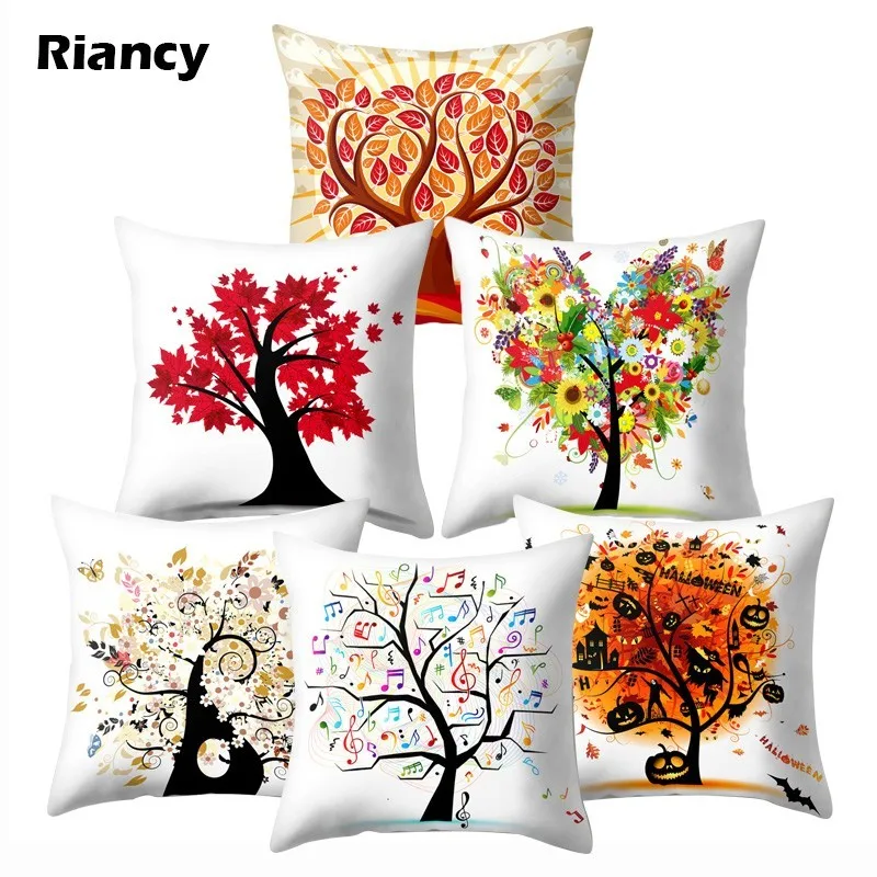 

Colorful Tree Of Life Cartoon Printed Pattern Cushion Cover 45*45 Polyester Throw Pillow Decorative Sofa Cushions 1 Pc 40597