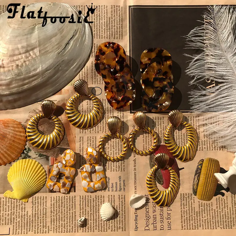 

Flatfoosie 2019 New Boho Vintage Geometric Drop Earrings Irregular Metal Statement Colorful Unique design series Earring Jewelry
