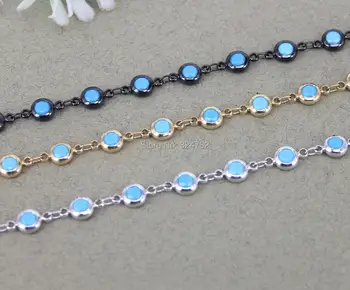 

1Meter 6mm Round Shape Beaded Chain,Blue Stone Brass Chain,Wire Wrapped beaded Chain For Jewelry Making