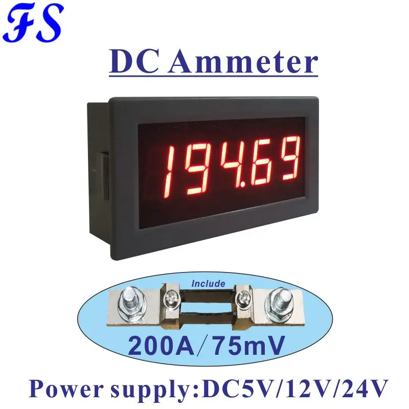 DC 200A LED Digital Current Meter Include Shunt 200A/75mV Power Supply