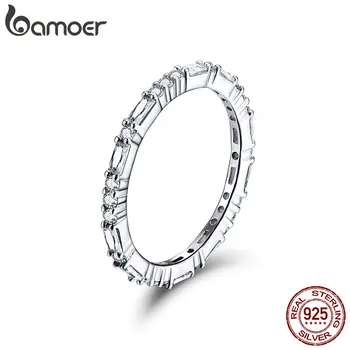 

BAMOER Wedding Ring Clear AAA Cubic Zirconia Finger Rings for Women Statement Promise Engagement 925 Silver Jewelry SCR504