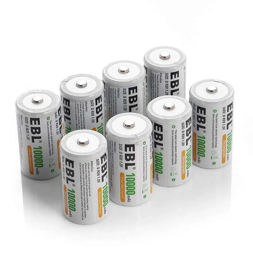 EBL упаковка 8 10000mAh Ni MH D аккумуляторы батарейный отсек в комплекте|Перезаряжаемые