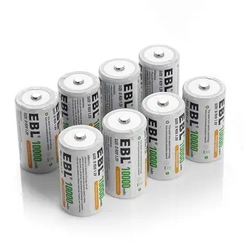 

EBL Pack of 8 10000mAh Ni-MH D Cells Rechargeable Batteries, Battery Case Included