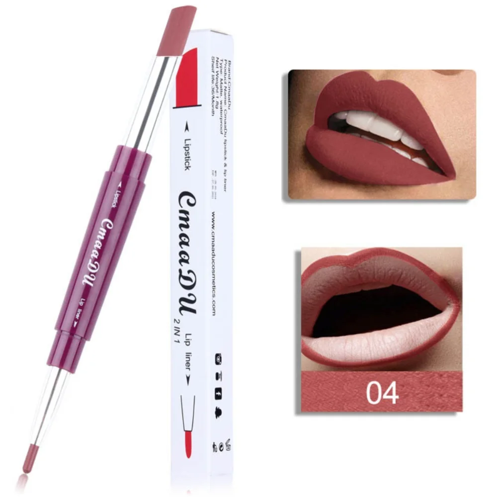 

CmaaDu 2 In 1 Matte Lipstick + Liliner Pen Waterproof Long-lasting Sexy Batom Pink Creamy Lipstick Set Cosmetics Makeup TSLM2
