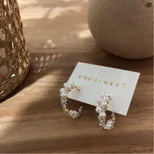 Корейские элегантные блестящие Винтажные серьги с кубическим цирконием и кристаллами для женщин, круглые жемчужные бусины, подарок для девушек на вечеринку