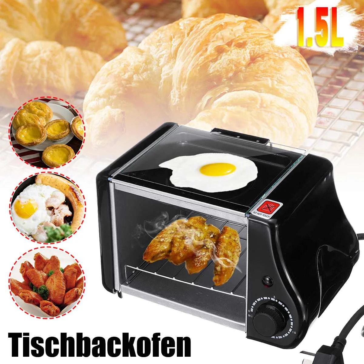 

220 v/220W 2pcs Baking Pan 1.5L Mini Toaster Bread Electric Oven Baking Frying Pan Eggs Omelette Kitchen Pizzas Bread Fries Cake