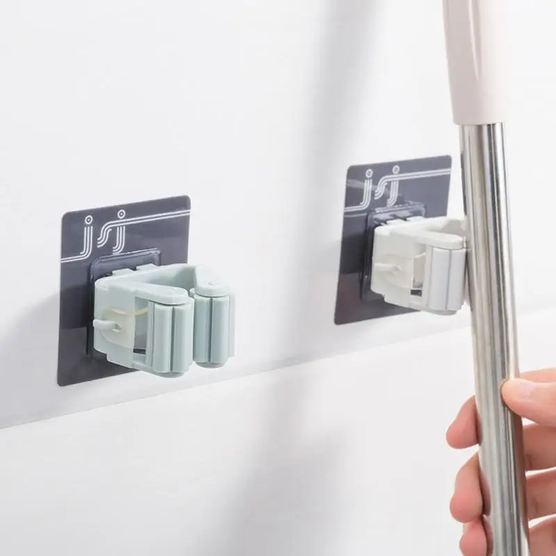 

1pc Punch-free Storage Holders Seamless Wall Hanging Organizer Mop Clip Rack Clamp Hooks Bathroom Sticky