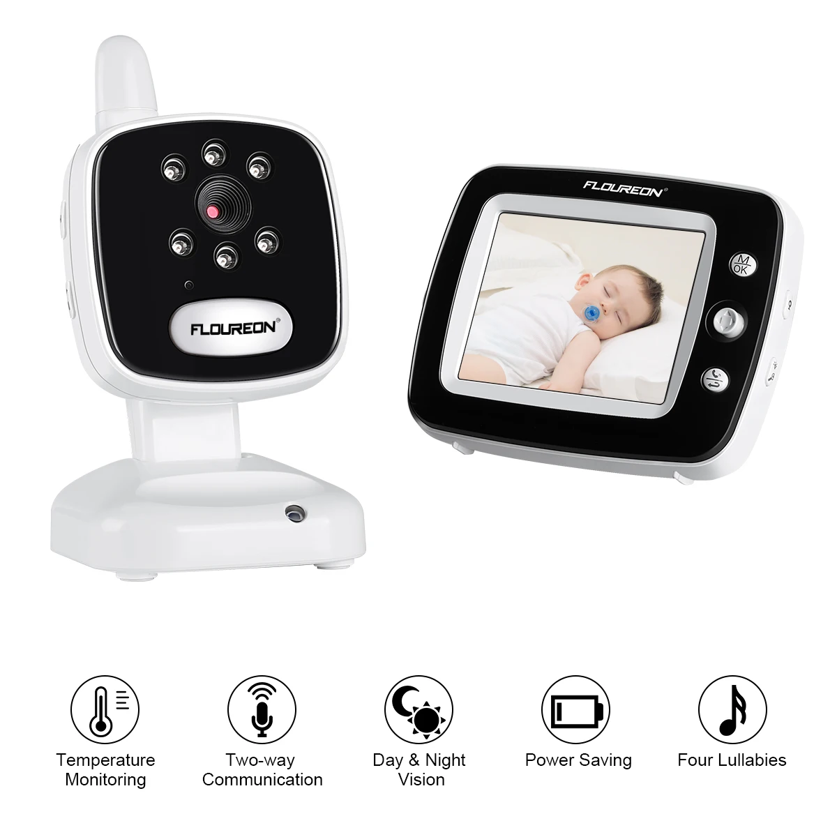 

FLOUREON Baby Monitor 3.5 Inch LCD Display Video Baby Monitor With Day/Night Vision Temperature Monitoring Lullabies