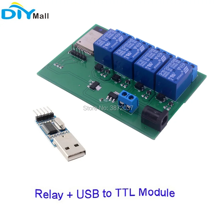 

ESP32 4 Channel WiFi Bluetooth Relay Module 6V 750mAh + PL2303HX USB to RS232 TTL for Android IOS Phone APP Remote Control
