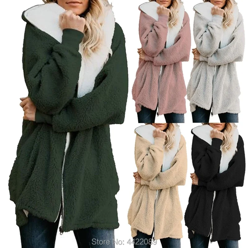 

Women Winter Fur Coats Warm Long Sleeved Solid Color Loose Sweater Hoodies