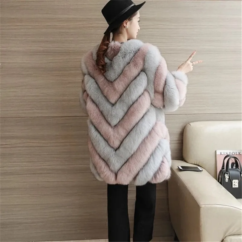 Color Imitation Européenne Long picture Nouveau Haute Fourrure Américain Mode fin Style Picture Hiver Épissage Renard De Manteau Heining Color 0TqU5wvx
