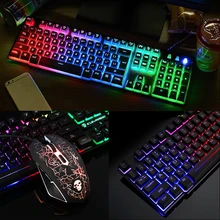 Светодиодный подсветкой игровая клавиатура ПК ноутбук эргономичный 104 ключей Игровая USB Проводная клавиатура Мышь коврик комплект