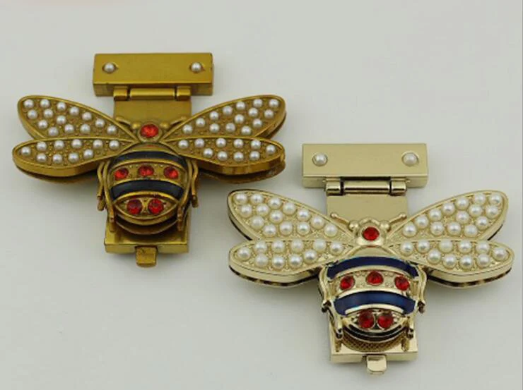 

6 Pcs/lot 2 Colors New Fashion Pearl Diamond Shape Bee Decorative Lock Handbags Luggage Hardware Accessories Metal Lock