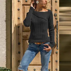 Женский Повседневный тонкий пуловер с длинным рукавом свитер женский джемпер Трикотаж Femme Mujer Осень Зима базовые однотонные свитера