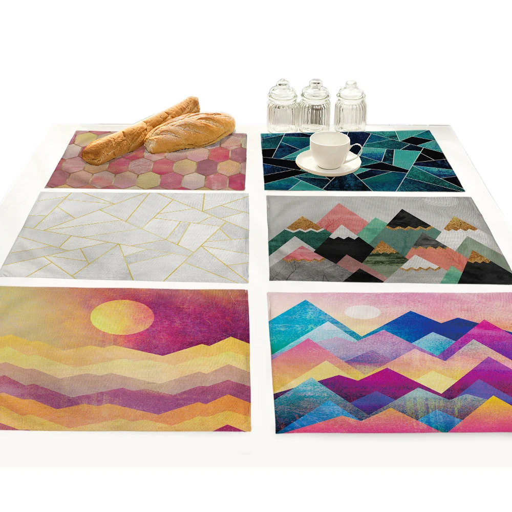 

Colorful Geometric Printing Placemat for Dining Table Mat Natural Scenery Flower Kitchen Drink Coaster Tea Party Decorations