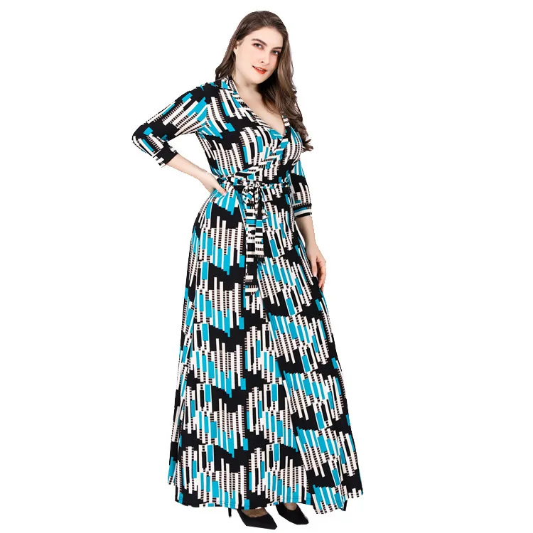 Женское длинное платье макси с геометрическим принтом размеры XL XXL XXXL 4XL 5XL