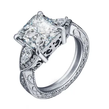 

Huitan Eternity Ring with Princess Cut Cubic Zirconia Prong Setting Luxury Lover Gift Jewelry Engagement Wedding Rings for Women