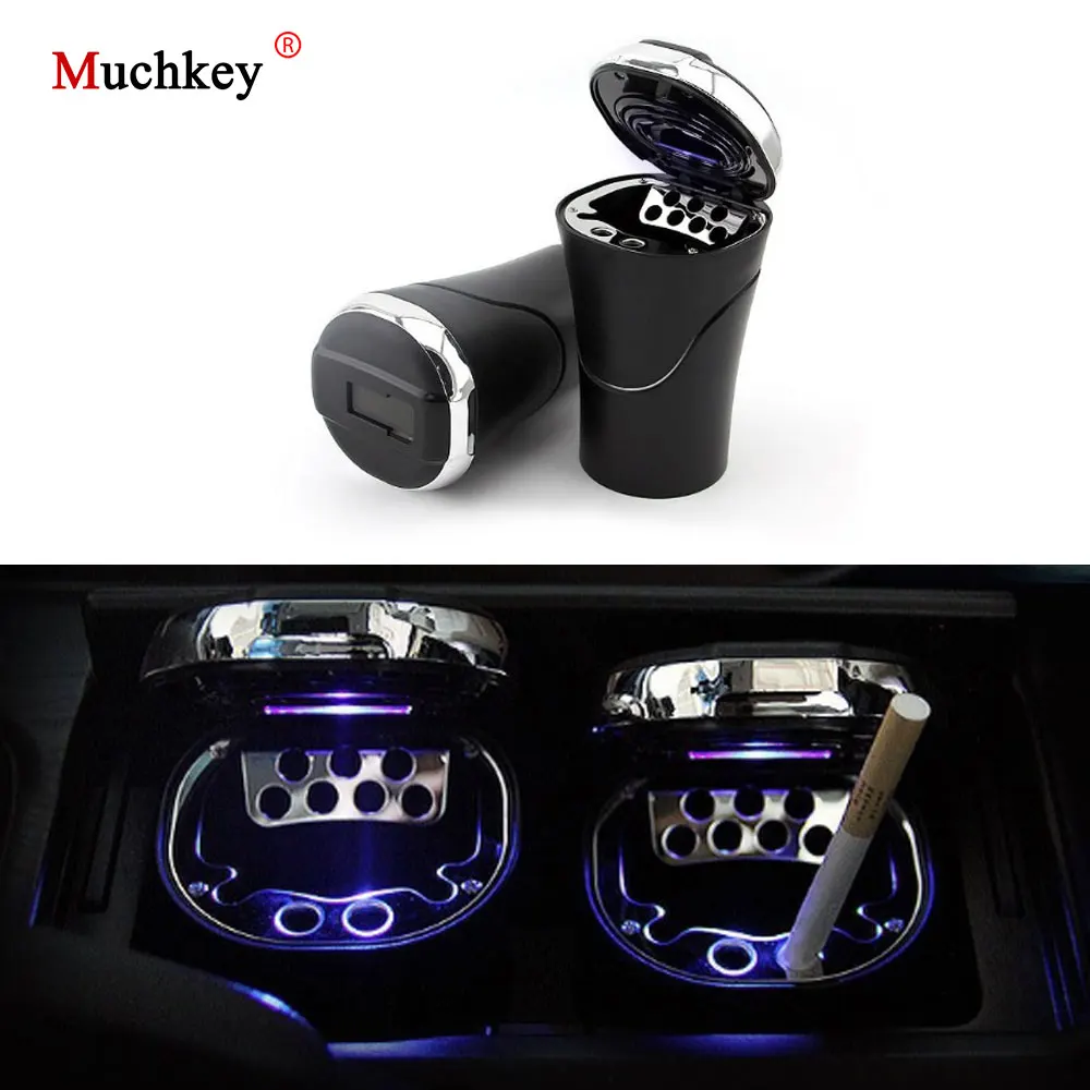 

Solar Powered Car Ashtray Portable Car Tobacco Ashtray Durable Auto Cigarette Ashtray with Lid Blue LED Light Car Styling 1pc